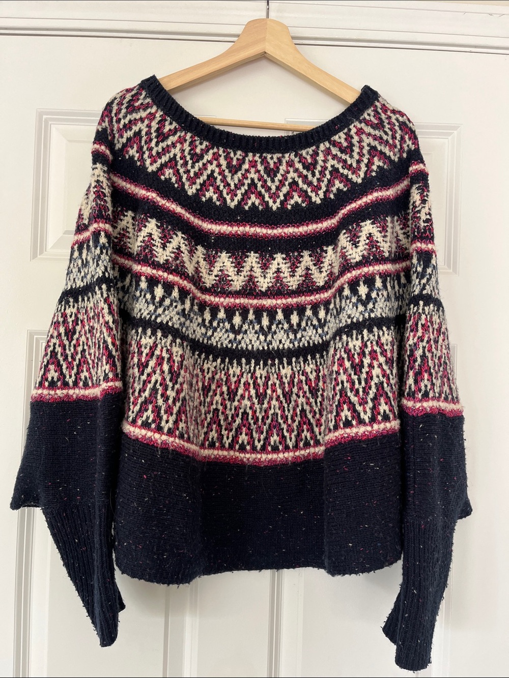 Anthropologie Sleeping on Snow Fair Isle Sweater with Pink and Cream Accents